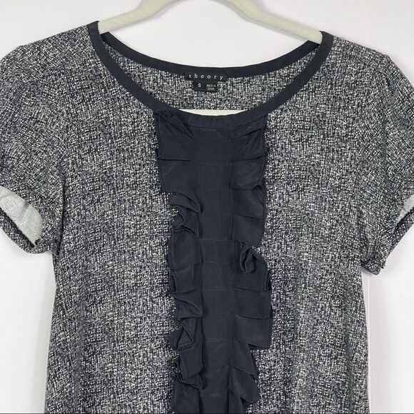 Theory Ginny Ruffle Silk Trim Mini Dress, Small, Black & Gray - Picture 3 of 8
